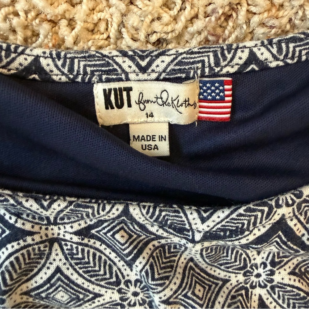 Kut From The Kloth Moller Knit Ruched Faux Wrap Dress 14 Blue & White Sleeveless - Picture 6 of 11